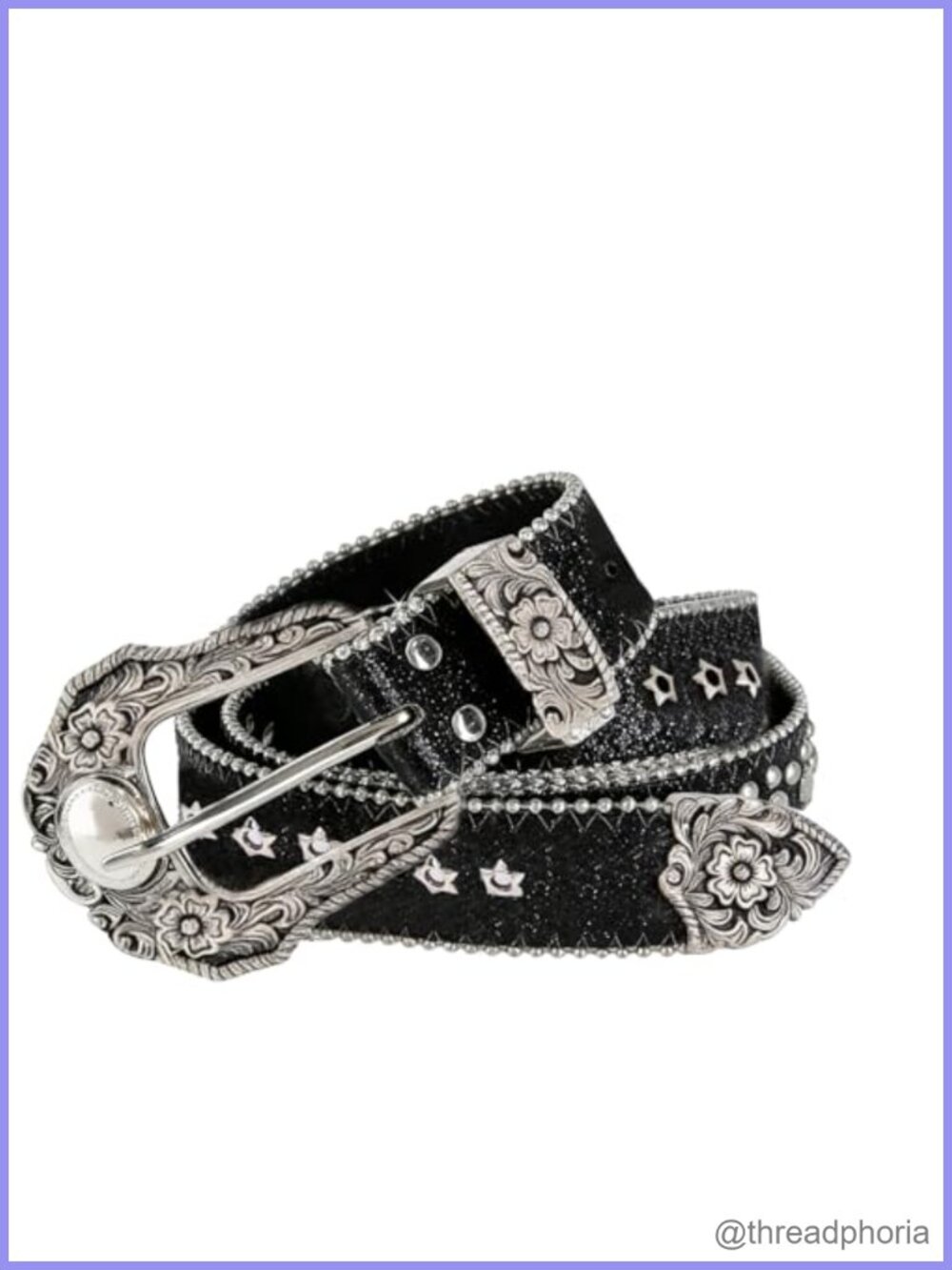 Rhinestone Studded Western Belt Pin Buckle PU Leather Unisex